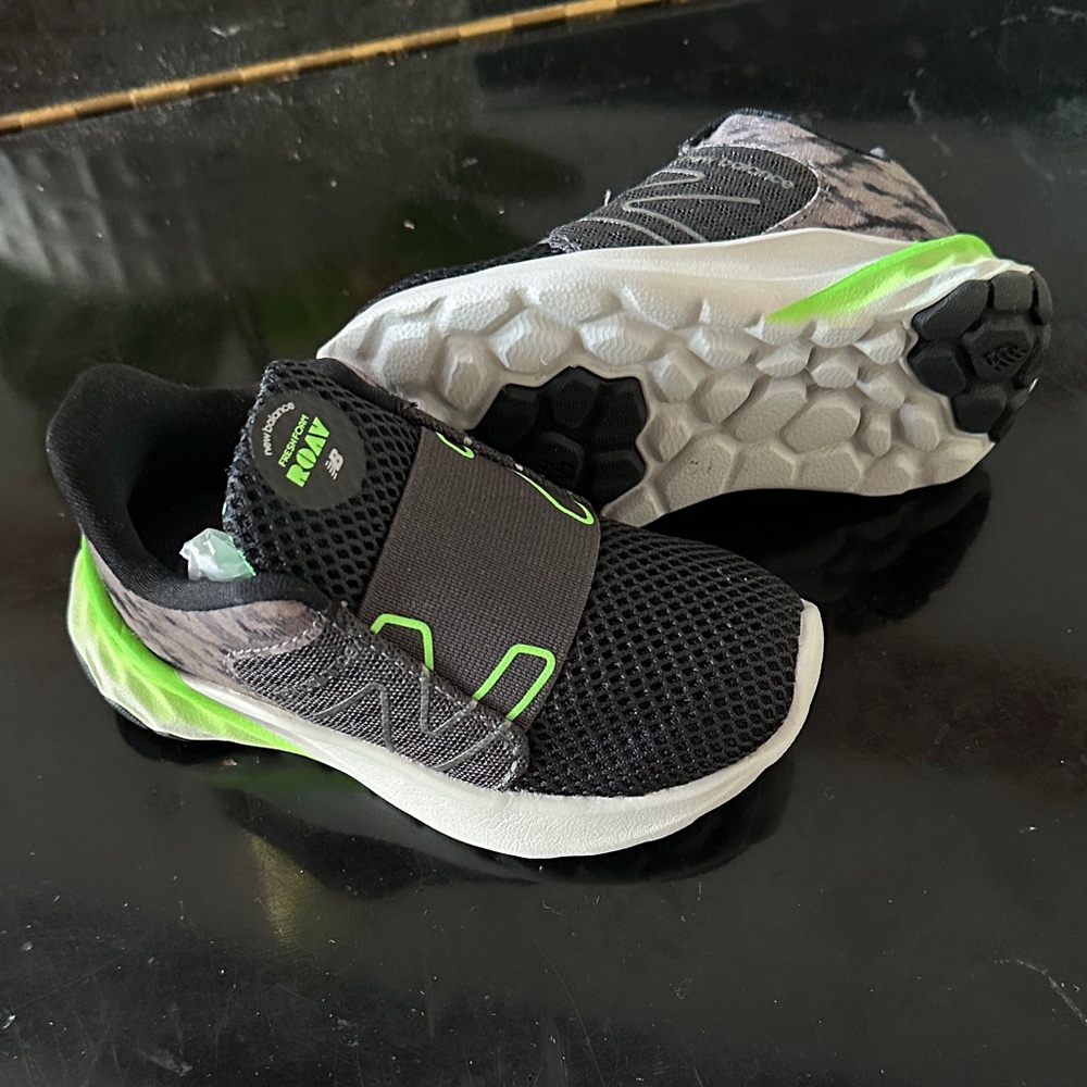 New Balance Kids Black and Neon Green Slip-On Sneakers